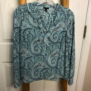 Talbots turquoise/gray paisley blouse, size 4